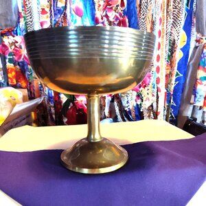 Large Vintage Indian Brass Chalice, Religious Ceremonial Wine Cup, SHIPS FREE
